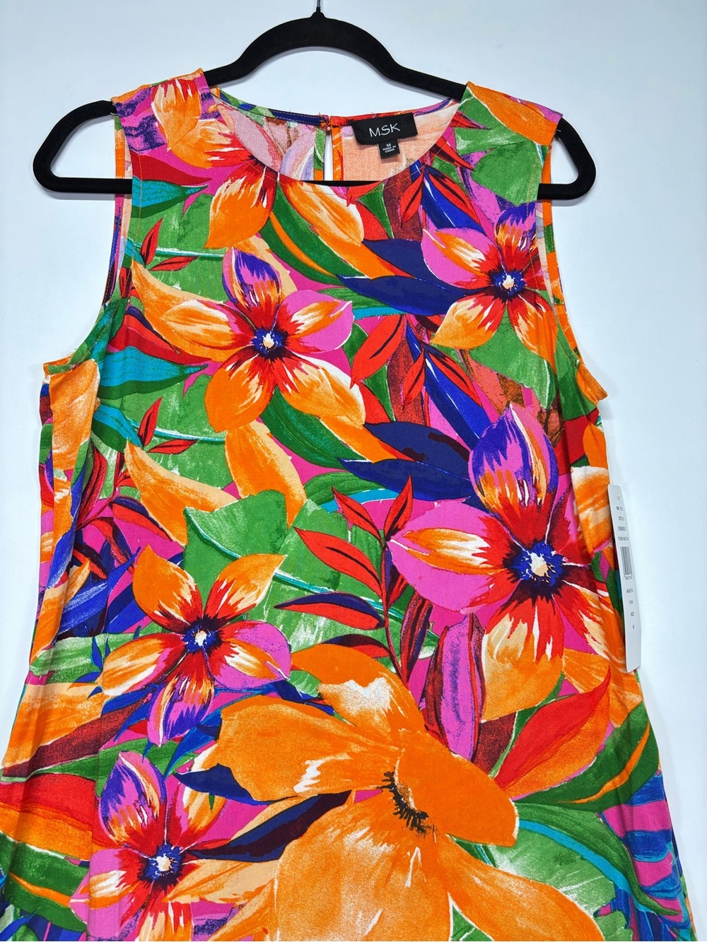 ✨MSK Women’s Sleeveless Tropical Ruffle Hem Shift Dress Size M - Picture 5 of 14